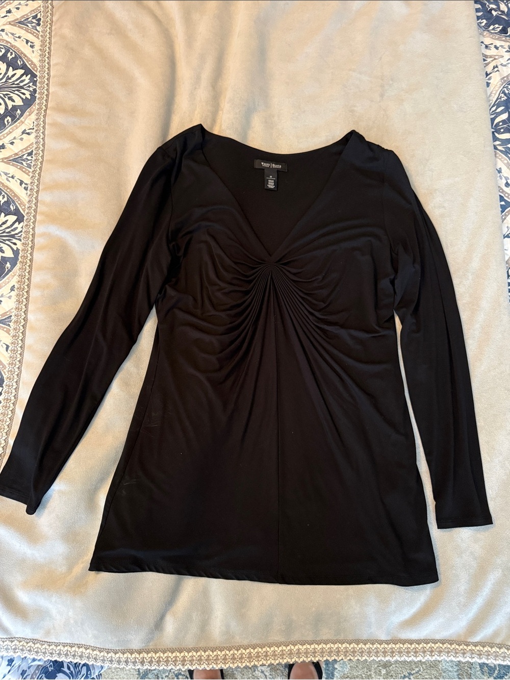 White House Black Market Black Long-Sleeve Twist Front Top